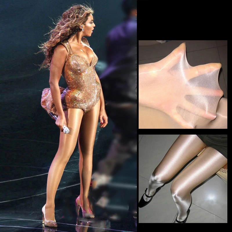 

Jazz Dance Costumes Sexy Nightclub Female Singer Stage Beyonce Performance Thick Shiny Pantyhose Reflective Stockings DN1661