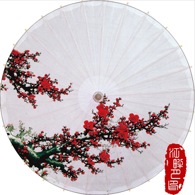 

Two Branch Plum Flower Oil Paper Umbrella White Bottom Flower Cherry Paper Parasol Chinese Art House Decoration Paper Umbrella