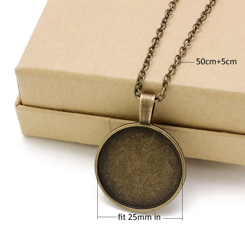 10Pcs 25MM Chain Pendant Necklace Setting Cabochon Cameo Base Tray Bezel Blank DIY Jewelry Making Findings Jewelry Findings