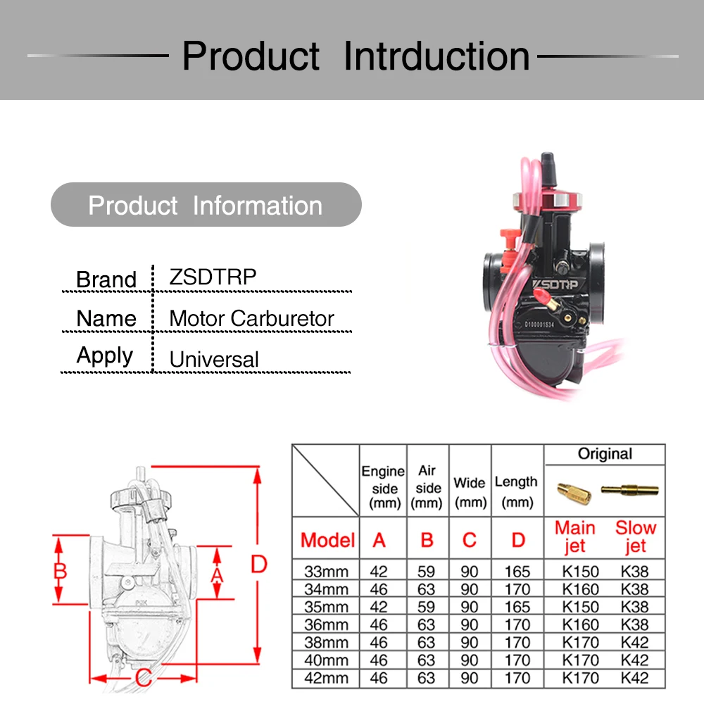 ZS гонки высокое качество PWK черный 34 36 38 40 42 ZSDTRP карбюратор Универсальный 2 т 4 т двигатель Мотоцикл Скутер UTV ATV