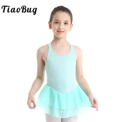 TiaoBug без рукавов для девочек блестящие фигурное катание платье Детские Балетные гимнастические леотарды пачка Бальные танцевальный