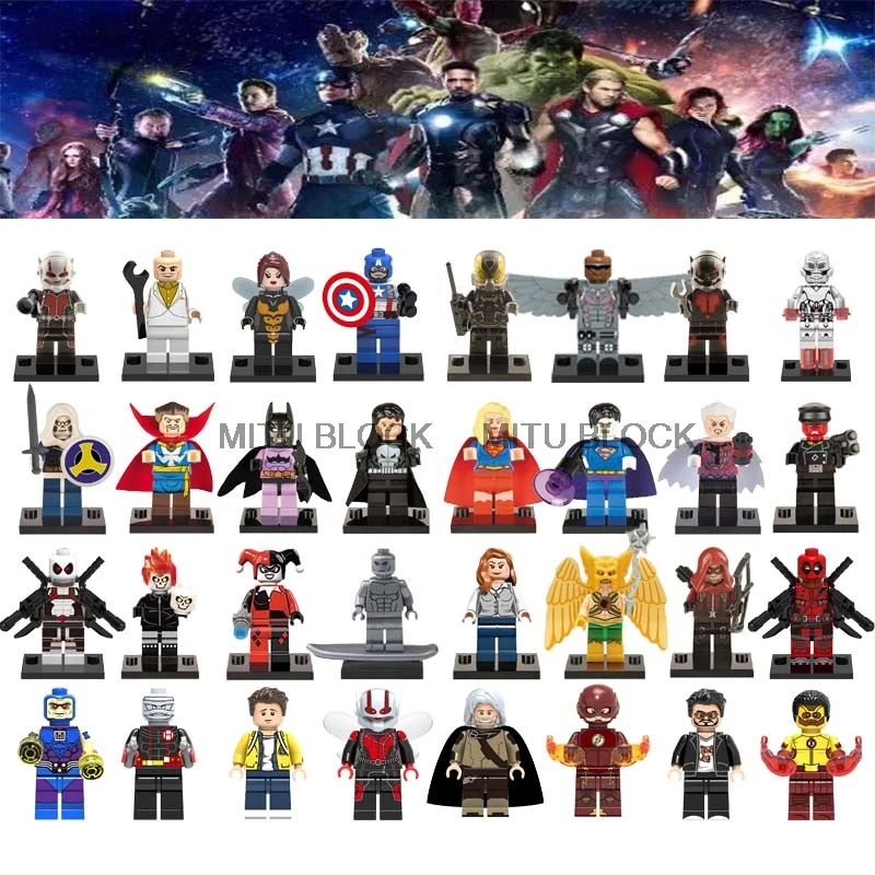 

For Legoing Super Hero Iron Man Tony Wally West The Flash Wasp Spider Man Red Arrow Silver Surfer Hush Mongul Building Blocks
