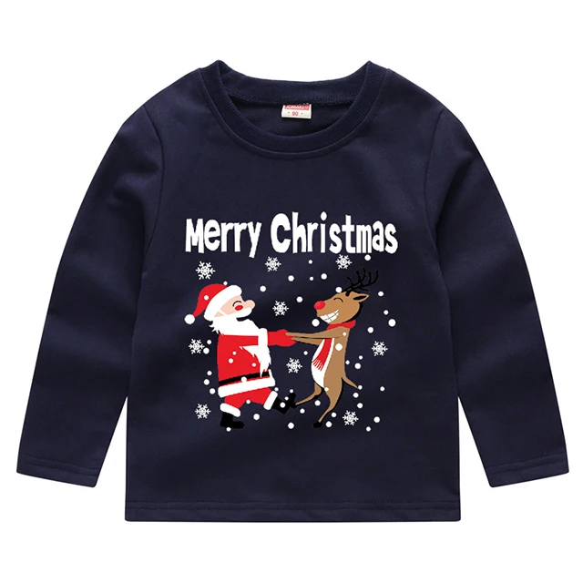 New Baby Girls Christmas Sweatshirts Autumn Winter Children Sweatshirts Long Sleeves Sweatshirts T-shirt Kids Clothes - Цвет: Navy