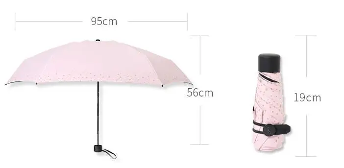 Мини Карманный Зонт в пять раз, маленький Зонт от солнечного дождя и ультрафиолетового излучения, ветрозащитный светильник, портативный зонт для женщин, зонтик со звездами