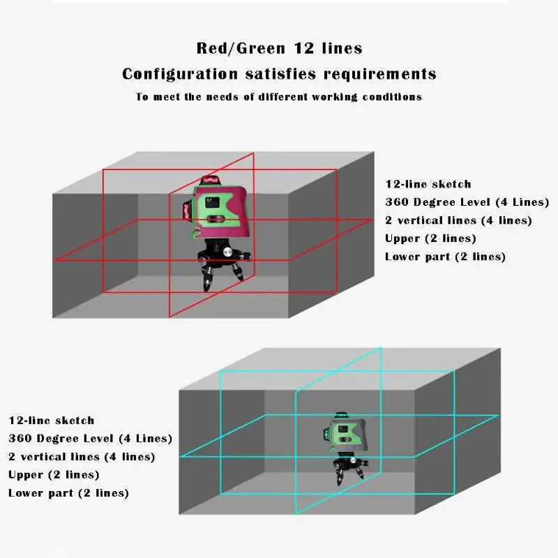 12 линия косой линии 3D Высокоточный самонивелирующийся лазерный нивелир инструмент