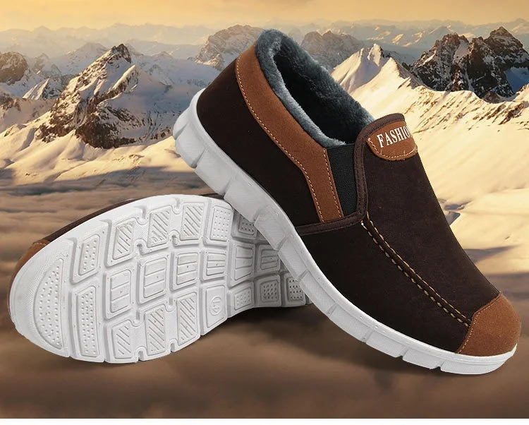 Slip on Casual Shoes Men Canvas Winter Outdoor Walking Sneakers Warm Snow Shoes with Fur Men Suede Shoes Father Soft Non-slip (1)
