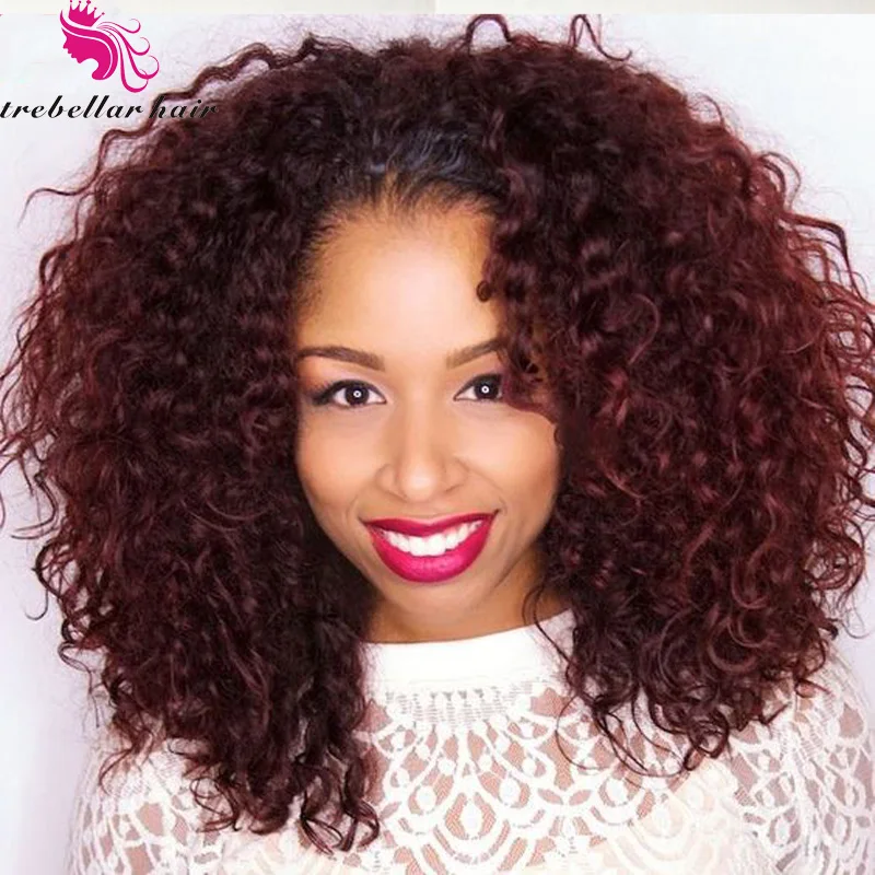 Red Human Human Hair 99j Wig Brazilian Curly Lace Wig Short Curly