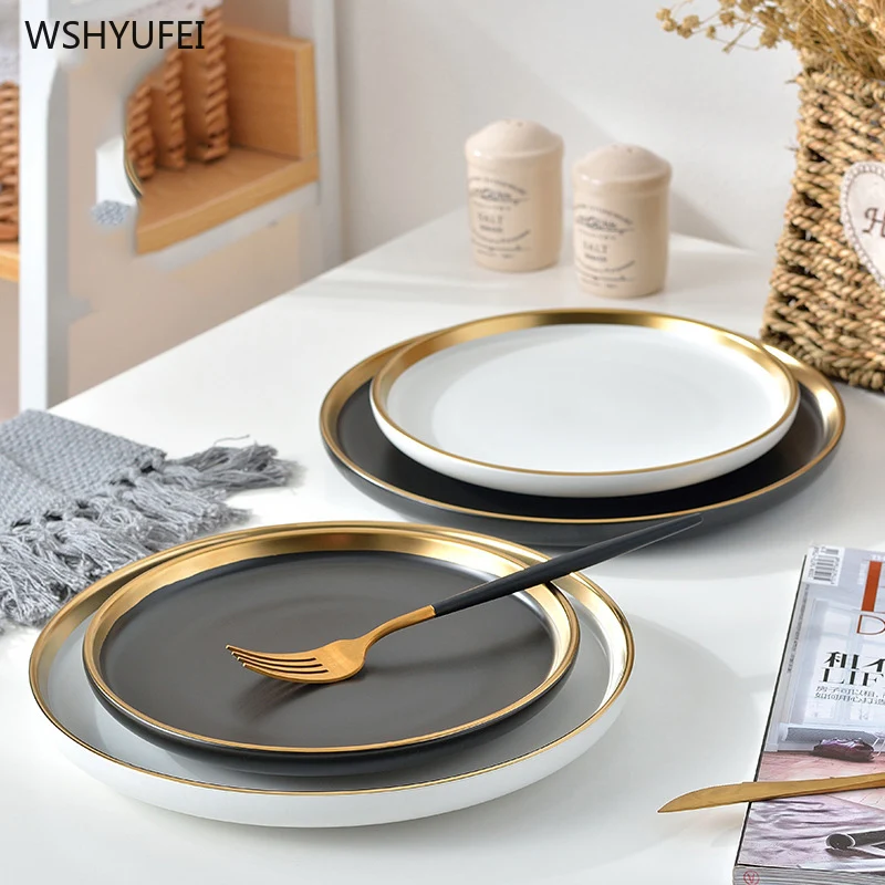 

Direct sales high-grade matte black Phnom Penh ceramic Western steak plate creative home restaurant storage decorative tableware