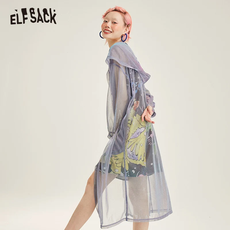 Very best  ELFSACK Mesh Casual Knitted Sun-Protective Coat 2019 Summer Fashion Streetwear Hooded Outwear Femal