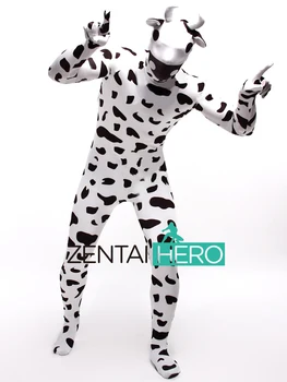 

Free Shipping DHL Printing Lycra Cow Design Full Bodysuit Special Lycra Animal Cosplay Zentai Halloween Events Costume LZ112232