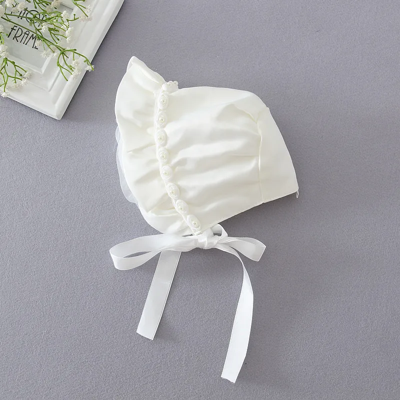 Infant Baby Girls Rose Bonnet Princess Satin Ruffled Sun Hat Beanie Cap Ivory