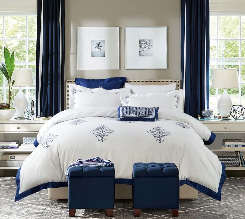 

4-Pieces 100%cotton Luxury Bedding Set white Color Embroidery Bed Set King Queen Bed Linens Duvet Cover Bed Sheet