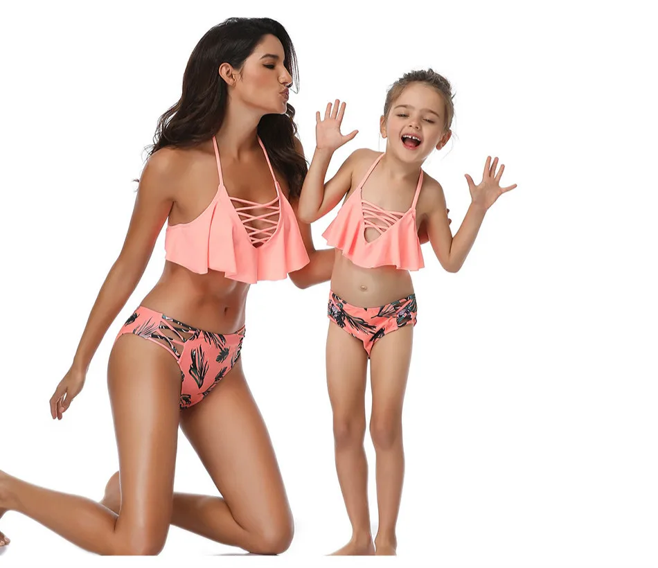 Детский купальный костюм для девочек, купальный костюм для родителей и детей, Модный Купальник-бикини, купальник для мамы и дочки
