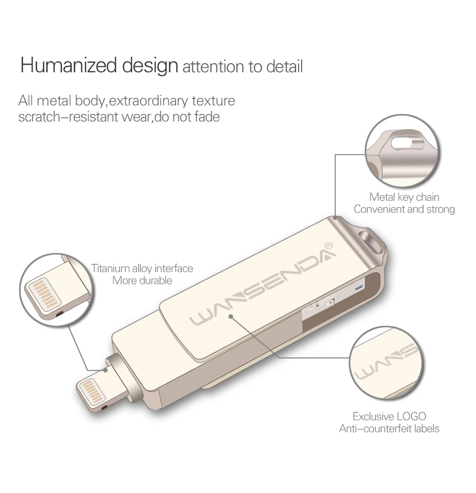 WANSENDA, 3 в 1, USB флеш-накопитель для IOS/Android/PC, 128 ГБ, 64 ГБ, 32 ГБ, 16 ГБ, USB3.0, флешка, многофункциональная флешка, карта памяти