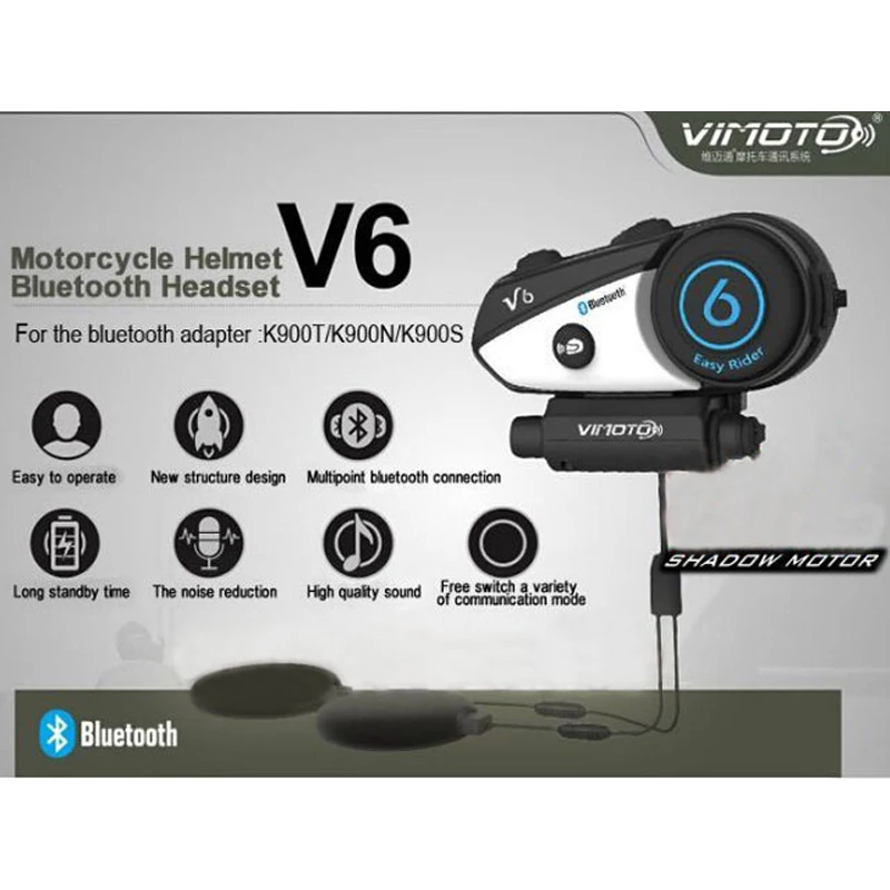 Английская версия Vimoto V6 шлем Bluetooth гарнитура мотоцикл Многофункциональные Стерео Наушники для сотового телефона и gps радио