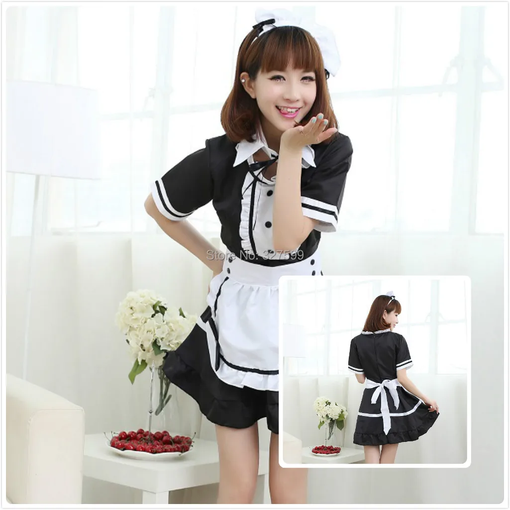 4pcs Set Bow Maid Cosplay Womens Cosplay Maid Costume Cartoon