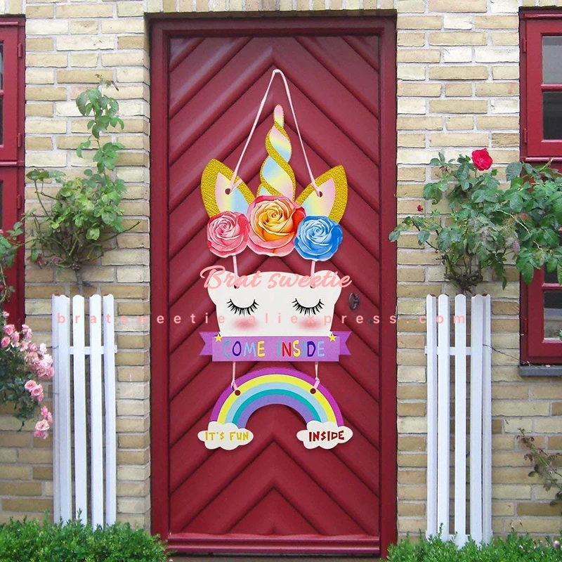 Единорог вечерние Unicornio 1st Baby Shower счастливые дети девушки день рождения оформление вечеринки сувениры дверь комнаты вешалка для значков баннер