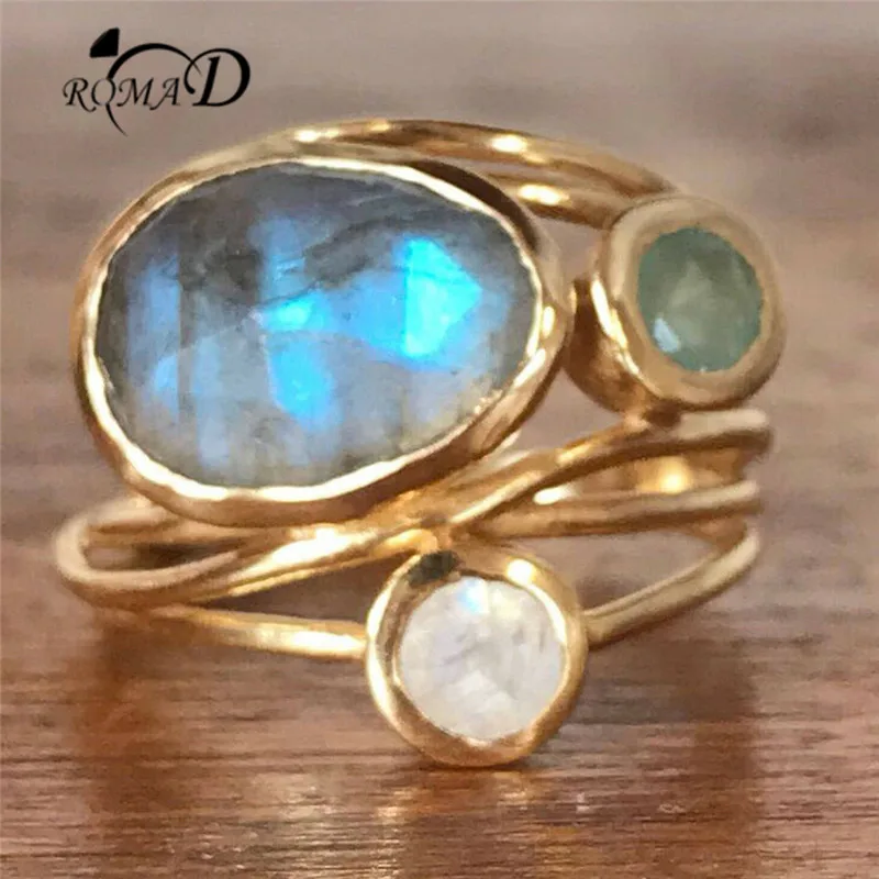 

Romad Fashion women ring European and American multicolored moonstone creative multi-layer simulation shell