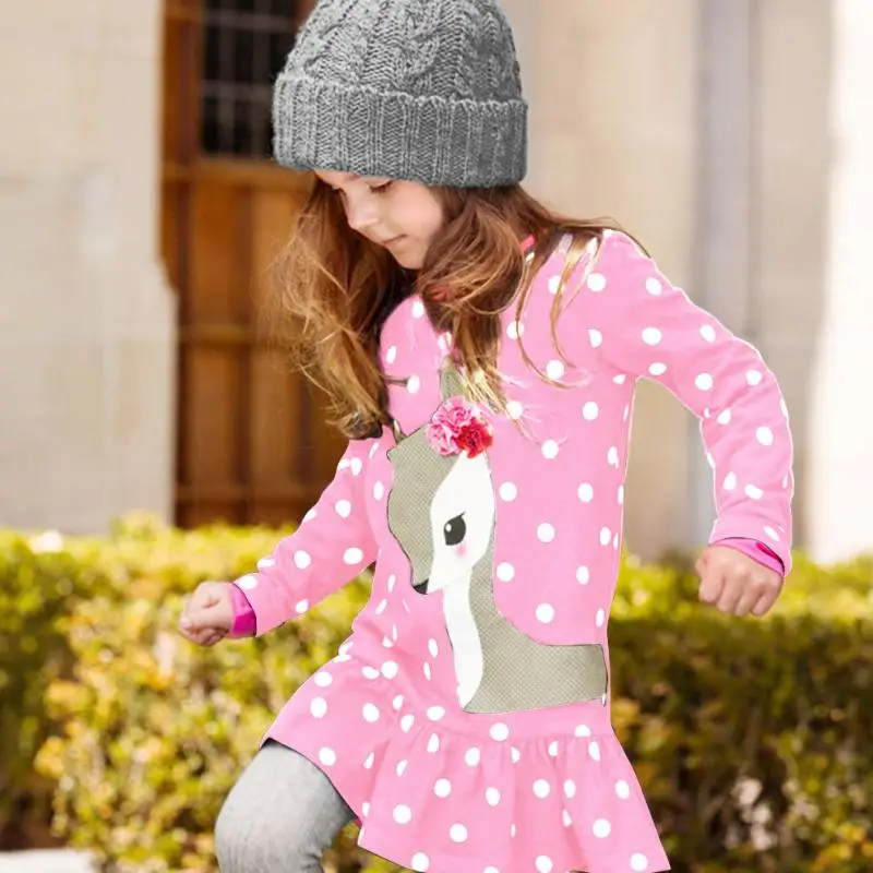 

Spring Cartoon Deer Print Polka Dot Tutu Dress Cotton Soft Dress Vestidos Children Kids Clothing Comfort Baby Dress