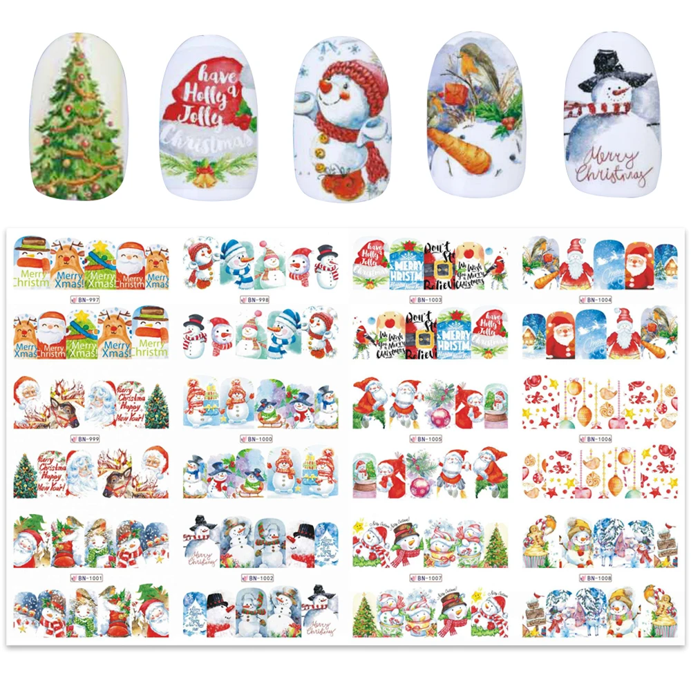 

12 Designs Nail Sliders Water Transfer Christmas Snowman Nail Sticker Decal Winter Design Manicure Decorations Wrap TRBN997-1008