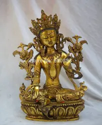 16 "Тибет Буддизм Классический Религия Gild Бронзовый Зеленая Тара святой Будда Статуя быстро
