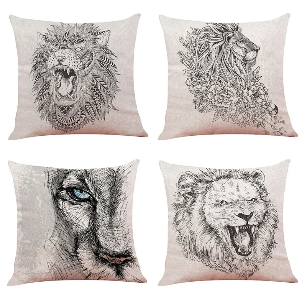 DIY Pillow Case Linen Blend Home Decor Cushion Cover Lion Pattern Pillowcase Throw Pillow Covers For Sofa Bed 45cmx45cm D7 DIY Pillow Case Linen Blend Home Decor Cushion Cover Lion Pattern Pillowcase Throw Pillow Covers For Sofa Bed 45cmx45cm D7