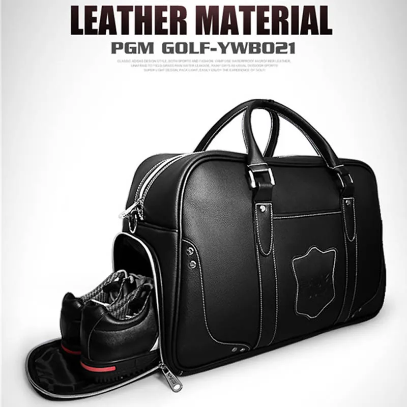 

PGM New Large Capacity Leather Golf Bag Golf Clothing Bag Waterproof Golf Shoes Bags Double Layer Sports Handbags YWB021