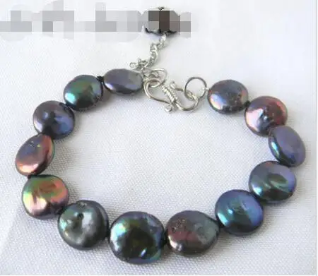 

Free Shipping >>>> 8'' 13mm Black Coin Freshwater Pearl Adjustable Bracelet