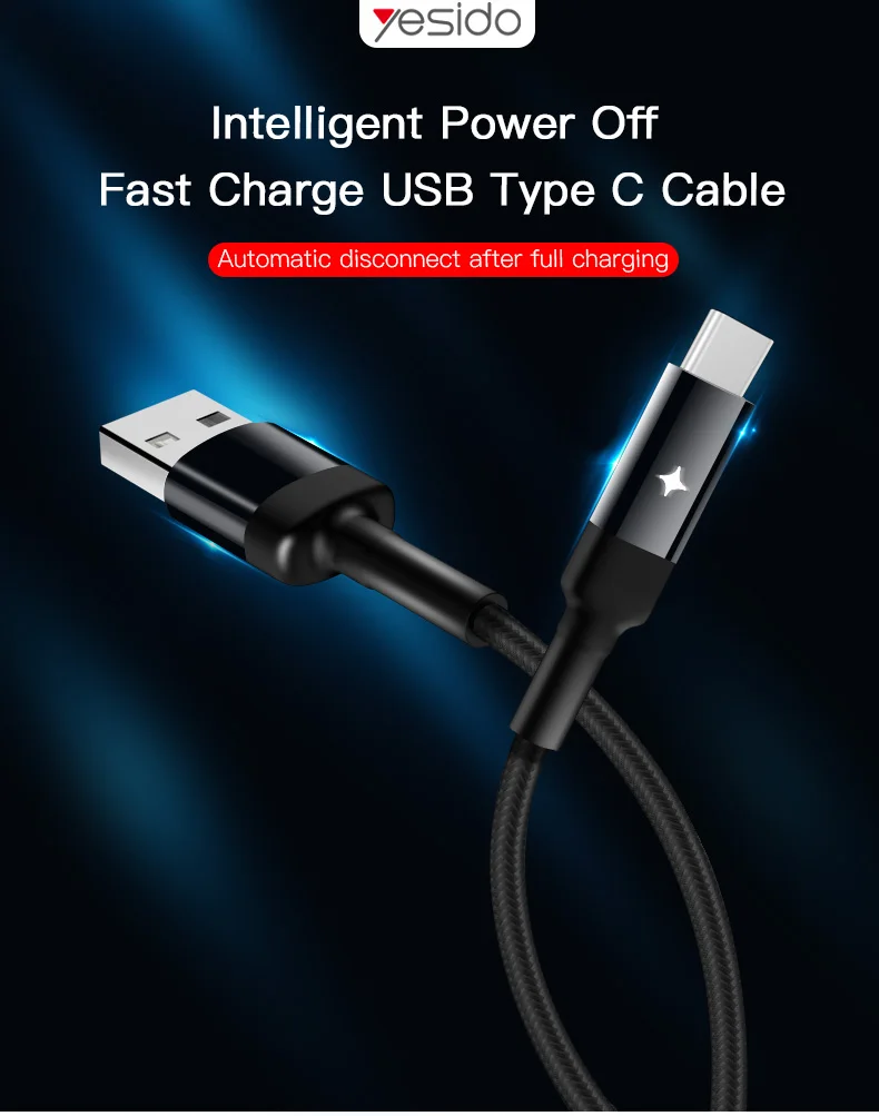 Yesido CA28 Smart power Off usb type C кабель для быстрой зарядки type-c кабель для samsung S10 S9 Xiaomi huawei USB C кабель для передачи данных