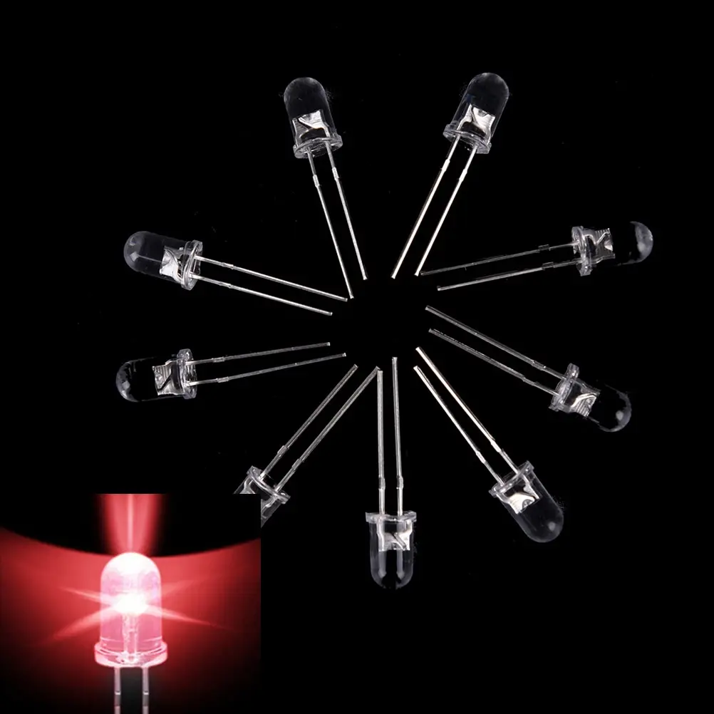 Wholesale LED Light Lamp Emitting Diodes 5mm Round Red Super Bright Emitting Diode LED Light 3000-4000MCD 100pcs/lot