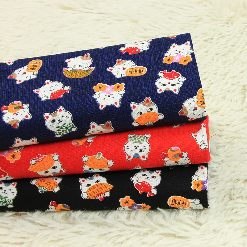 

half yard thicken cotton fabric soft breeze Japanese cute cat print handmade DIY bag mouth gold package cloth 100% cotton T569