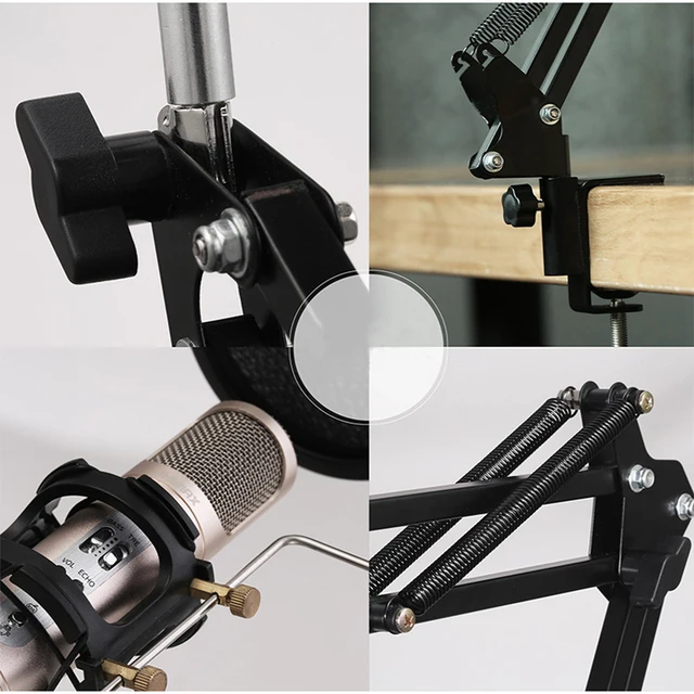 3 in 1 Extendable Recording Microphone Stand with Mic Clip Microphone Pop Filter Phone Clip for PC Phone Karaoke Recording Song