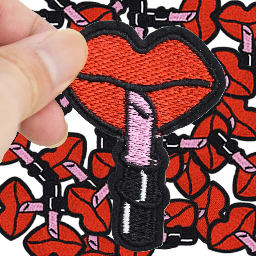Diy Lipstick patches on clothing iron embroidered patch applique iron on patches sewing