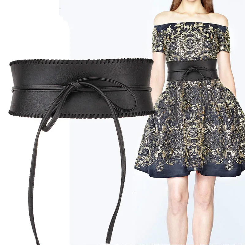 10cm width Ladies PU lace up cummerbunds fashion decoration windbreaker