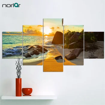 

Frameless HD Print 5 Pcs Art Sunset Sea Beach Painting Home Wall Decor Print Painting on Canvas Art Print Landscape Picture Art