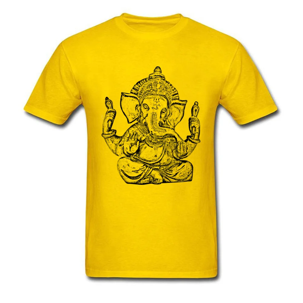 Ganesha Pure Cotton Mens Short Sleeve Tops & Tees comfortable VALENTINE DAY T-Shirt Simple Style Tee Shirt On Sale Round Collar Ganesha yellow