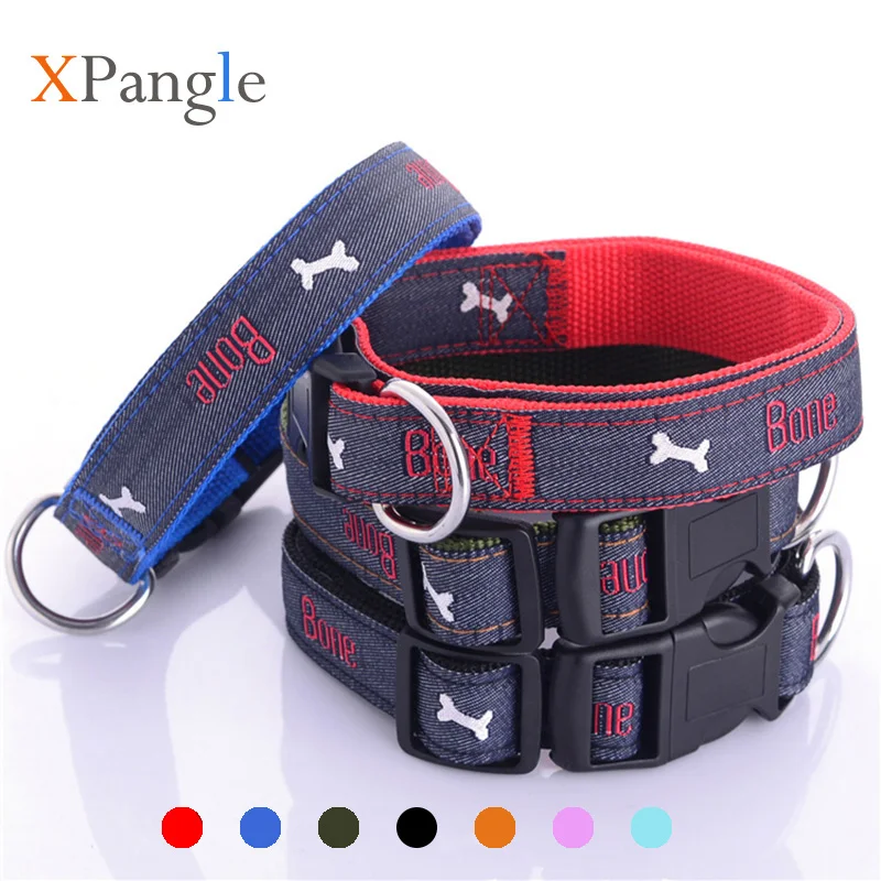 Buy Denim Jean Dog Collar Adjustable Bone Pattern Dog