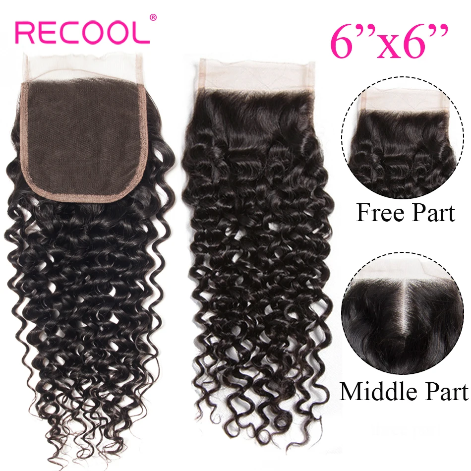 

Recool 6x6 Brazilian Curly Lace Closure Pre Plucked With Baby Hair Free Middle Part Remy Human Hair Swiss Lace Top Closure