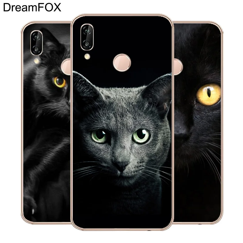 DREAMFOX M199 милый мягкий силиконовый чехол из ТПУ с черным котом для huawei Honor 6A 6C 6X 7C 7X8