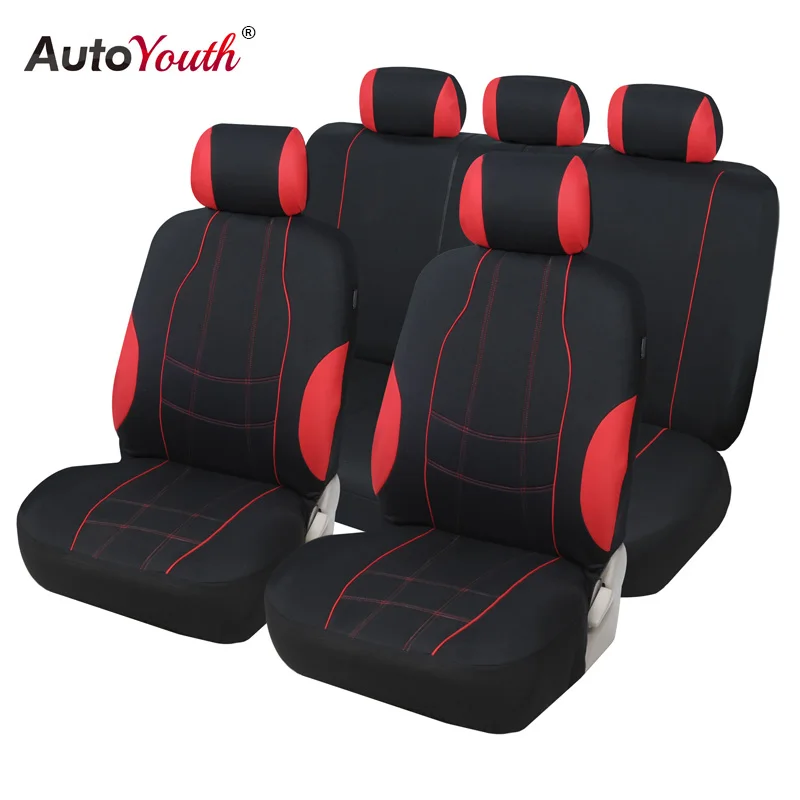 

AUTOYOUTH Full Set Car Seat Cover Universal Fit Auto Accessories Breathable Polyester fabric For Cars, Trucks, Vans, & SUV Red