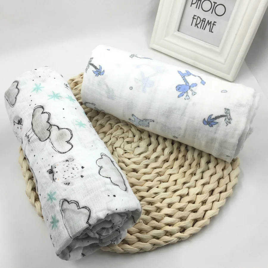 

100%Muslin Cotton Blankets Dinosaur Unicorn Patterns Multi-use Newborn Swaddle Muslin Infant Gauze Both Towel Baby Warp