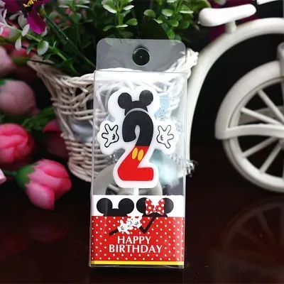 HOT Birthday Number 0-9 Candles Cartoon Mickey Minnie Mouse Happy Birthday Candle Cake Cupcake Topper Party Decoration Supplies