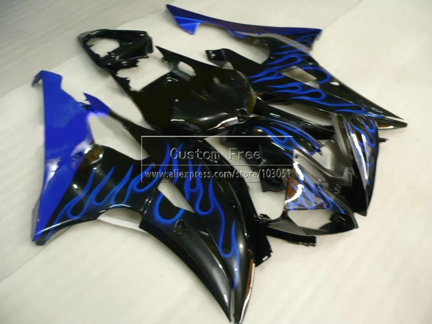 Литья под давлением новые мотоциклетные обтекателя комплект для YAMAHA YZF R6 2008 2009- YZFR6 Синий Пламя Черный 08-12 13 14 обтекатели комплект JL68