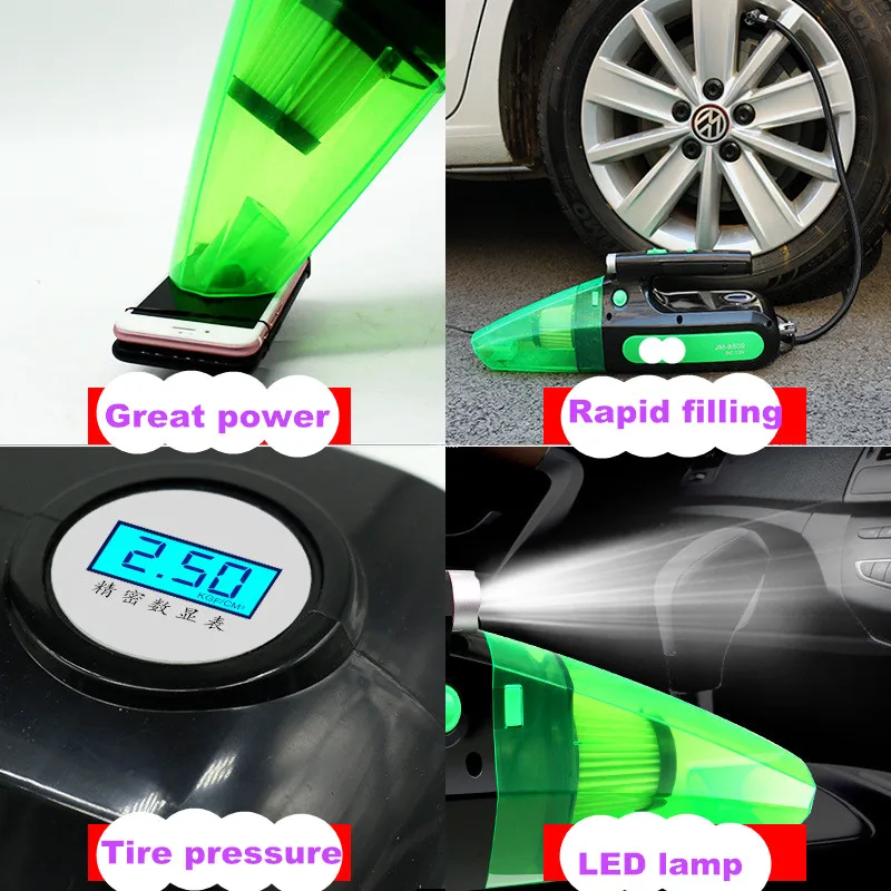 

Dual use Home and car 12v 120w Air Compressor Car Tyre Inflator digital display+ led Lamp+Car Vacuum Cleaner powerful pump