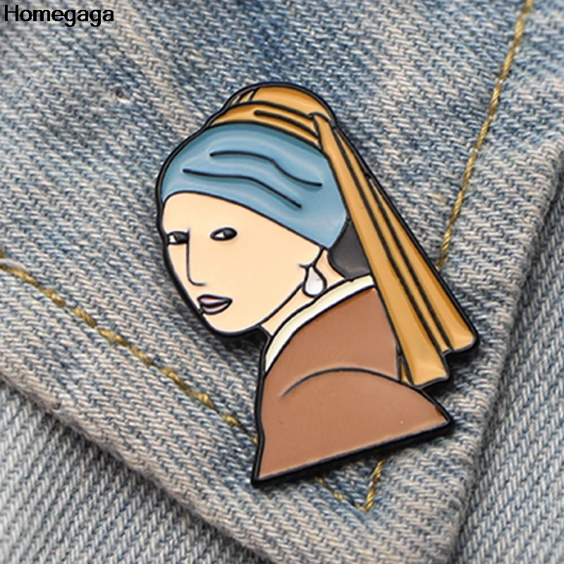 

Homegaga Girl with a pearl earring oil painting Zinc Pins backpack clothes brooches for men women decoration badges medal D2063