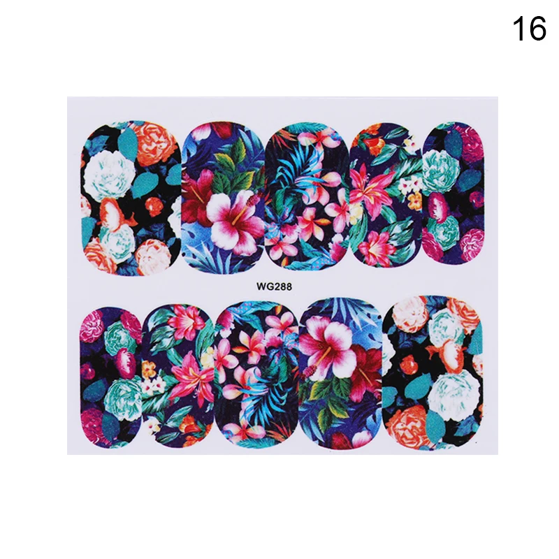 Водные Наклейки для ногтей, переводные наклейки, цветы, бабочки, розовые блестки для ногтей, декоративные скользящие наклейки для ногтей, сделай сам, маникюр - Цвет: Pattern 16