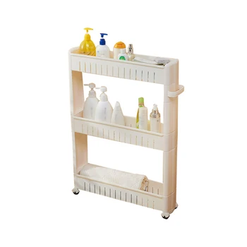 

1pc 3-Tier Slide Out Slim Gap Shelf Tower Cupboard Rack Storage Plastic Organizer Rack for Bathroom Home Kitchen
