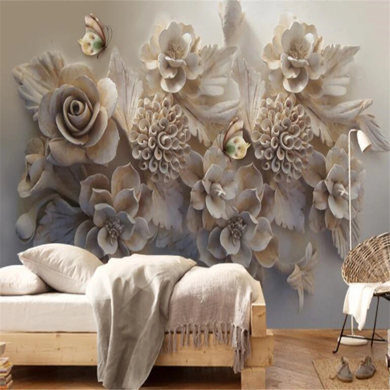 

beibehang Custom Mural Wallpaper Beautiful Embossed 3D Floral Butterfly Bedroom TV Background Wall Paper 3d stereoscopic wallpa
