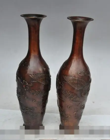 

S06060 11"chinese fengshui bronze animal phoenix bird dragon statue Cup Bottle Pot Vase