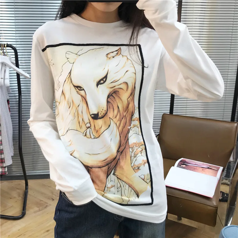 

Limited Amount of Good Digital Jet Printing Irregular Embroidery Star with The Same Long-sleeved T-shirt T- Shirt Women 2019